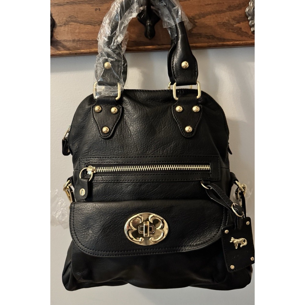 Emma Fox Classics Large Foldover Black Leather Handbag Crossbody NWT